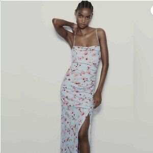 Zara Floral Print Slip Dress with Side Slit Size Medium NEW WITH TAG!